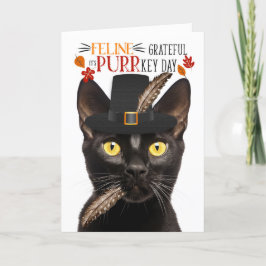 Cartão De Festividades Bombaim Black Cat Feline Grateful para PURRkey Day
