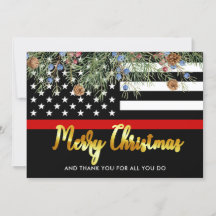 Bombeiro Feliz Linha Vermelha de Natal Obrigado