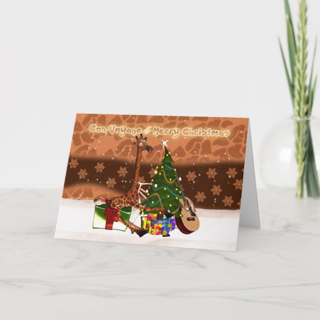Cartão De Festividades Bon voyage & girafa do feriado do Feliz Natal (Frente)