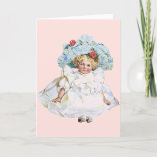 Cartão De Festividades Boneca Menina Vitoriana Vintage, Vestido de Páscoa