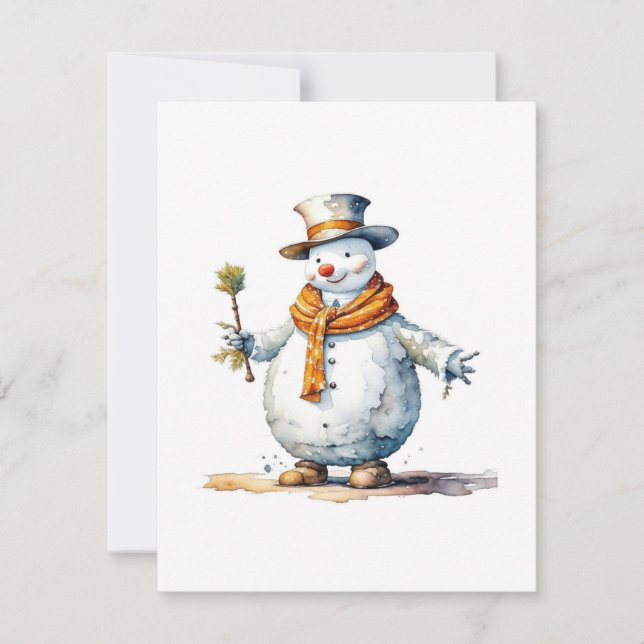 Cartão De Festividades Boneco de Neve B - Aquarelas (Frente)