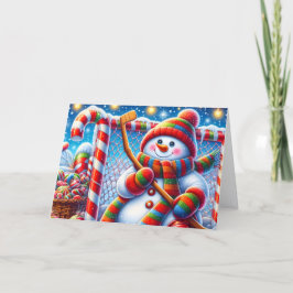 Cartão De Festividades Boneco de Neve Bonito Goleiro de Hóquei Natal