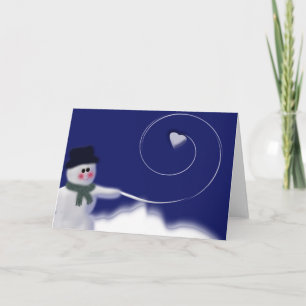 Cartão De Festividades Boneco de neve com bola de neve do coração
