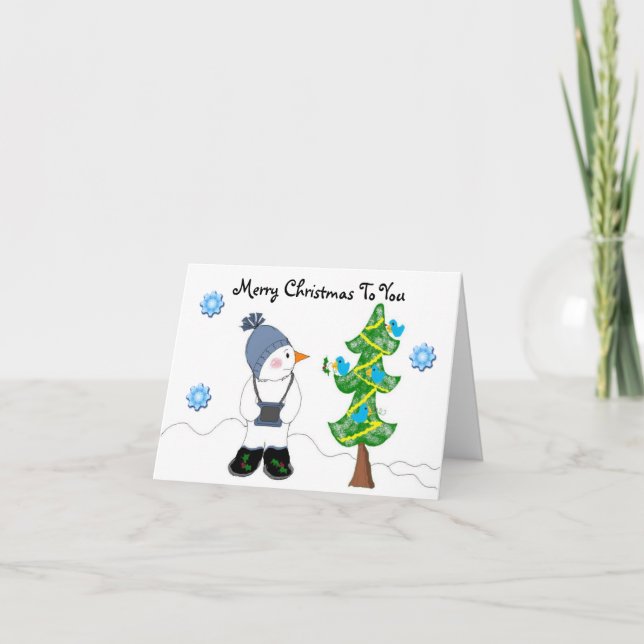 Cartão De Festividades Boneco de Neve com Câmera (Frente)