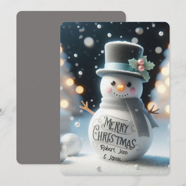 Cartão De Festividades Boneco de Neve com Cartola  (Frente/Verso)