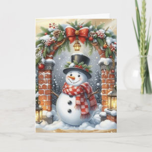 Cartão De Festividades Boneco de Neve com Chapéu Alto Natal