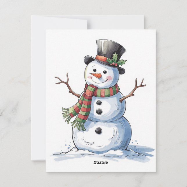 Cartão De Festividades Boneco de neve com um cachecol (Verso)