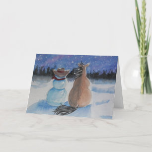 Cartão De Festividades Boneco de Neve Cowboy & Cavalo Cena de Natal de In