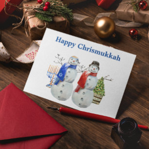 Cartão De Festividades Boneco de neve de Hanukkah Natal Chrismukkah