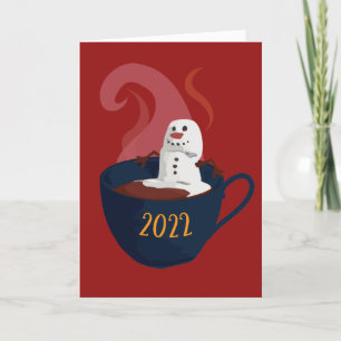 Cartão De Festividades Boneco de Neve de Marshmallow em Cacau Quente