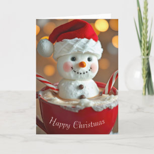 Cartão De Festividades Boneco de Neve de Natal no Chocolate Quente