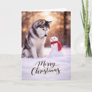 Cartão De Festividades Boneco de Neve de Natal Siberian Husky