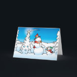 Cartão De Festividades boneco de neve do Natal<br><div class="desc">O boneco de neve do pai faz uma árvore de Natal agradável com sua criança</div>
