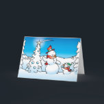 Cartão De Festividades boneco de neve do Natal<br><div class="desc">O boneco de neve do pai faz uma árvore de Natal agradável com sua criança</div>