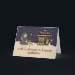 Cartão De Festividades Boneco de neve do Natal a uma madrinha especial<br><div class="desc">cartão</div>