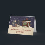 Cartão De Festividades Boneco de neve do Natal a uma madrinha especial<br><div class="desc">cartão</div>