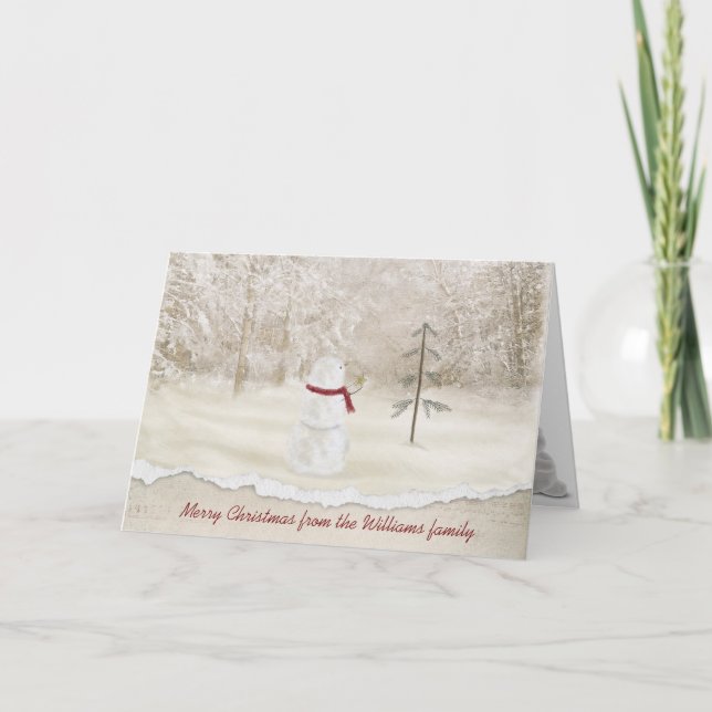 Cartão De Festividades Boneco de neve do Natal com a estrela do ouro da (Frente)