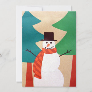 Cartão De Festividades Boneco de Neve e Árvores de Natal