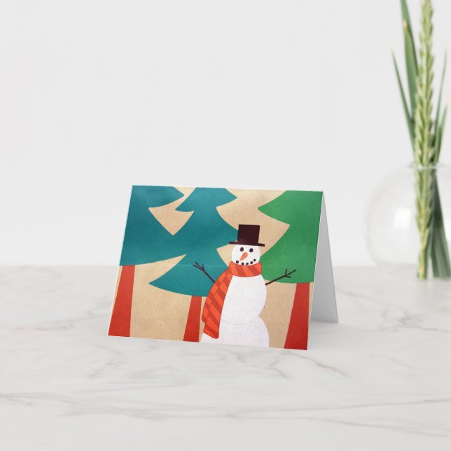 Cartão De Festividades Boneco de Neve e Árvores de Natal (Frente)