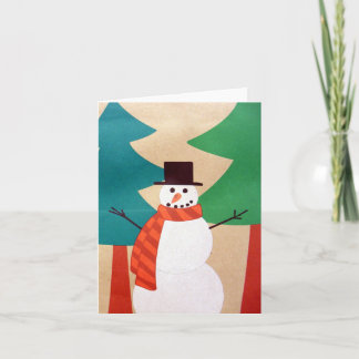 Cartão De Festividades Boneco de Neve e Árvores de Natal