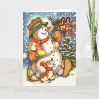 Cartão De Festividades Boneco de neve e cão