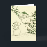 Cartão De Festividades Boneco de neve e pássaros<br><div class="desc">Imagine um boneco de neve conduzir um coro dos pássaros na canção de natal "alegria do Natal ao mundo."</div>