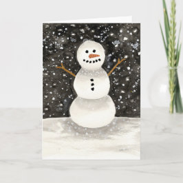 Cartão De Festividades Boneco de Neve em Aquarela