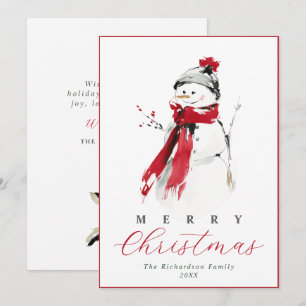 Cartão De Festividades Boneco de Neve em Aquarela Caprichosa Feliz Natal