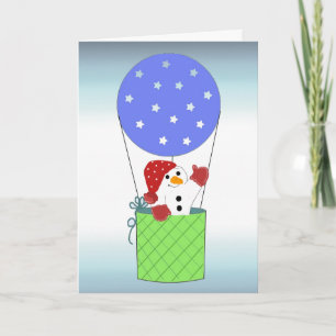 Cartão De Festividades Boneco de Neve em um Balão de Ar Quente