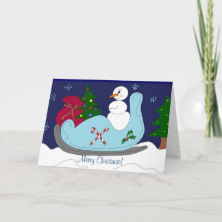 Cartão De Festividades Boneco de Neve em um Trenó
