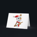 Cartão De Festividades Boneco de neve feliz em apontar do chapéu do papai<br><div class="desc">Boneco de neve feliz dos desenhos animados no papai noel vermelho chapéu e apontar do lenço</div>