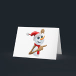 Cartão De Festividades Boneco de neve feliz em apontar do chapéu do papai<br><div class="desc">Boneco de neve feliz dos desenhos animados no papai noel vermelho chapéu e apontar do lenço</div>