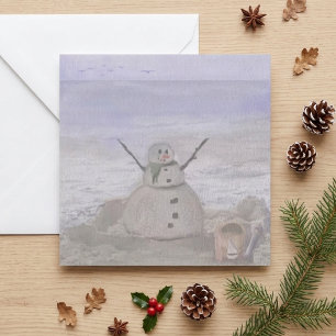 Cartão De Festividades Boneco de Neve Frosty na Praia