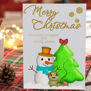 Cartão De Festividades Boneco de Neve Minhoca e Árvore de Natal