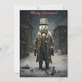 Cartão De Festividades Boneco de Neve Natalino Sombrio