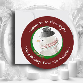 Cartão De Festividades Boneco de neve norueguês vermelho redondo infantil