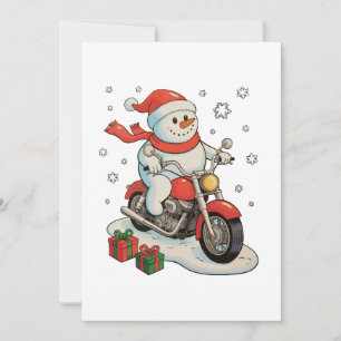 Cartão De Festividades Boneco de Neve Pilotando Moto Natal Ciclista de Na