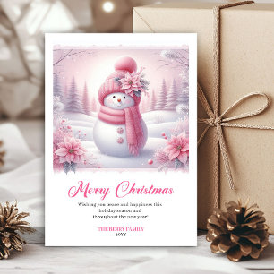 Cartão De Festividades Boneco de neve rosa brilhante arte digital editáve