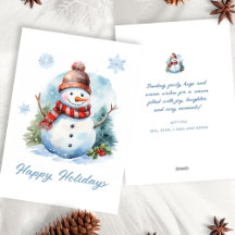 Boneco de Neve Vermelho Azul Branco Moderno Aquare