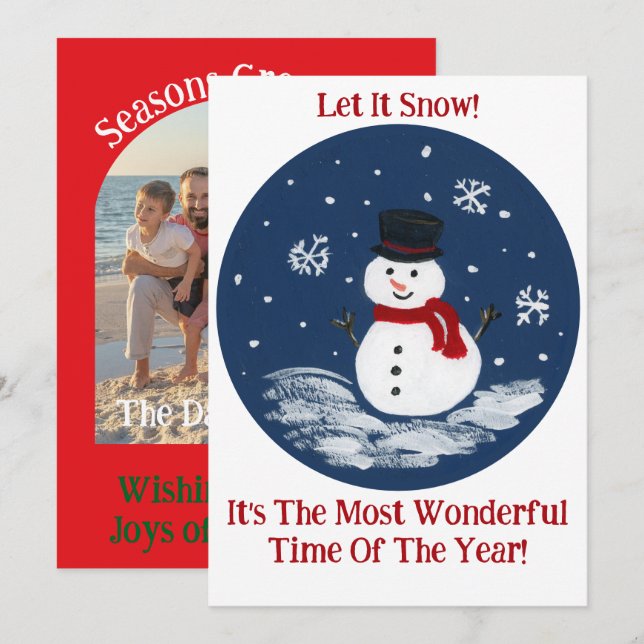 Cartão De Festividades Boneco de Neve Vermelho Tempo Maravilhoso Ano SUA  (Frente/Verso)