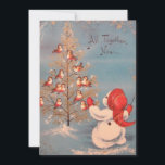 Cartão De Festividades Boneco de neve vintage fazendo os pássaros cantare<br><div class="desc">Cartão de Natal vintage e fofo. Com um boneco de neve ensinando os pássaros a cantar na neve.</div>