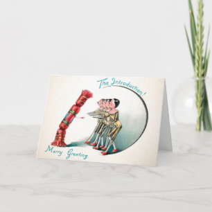 Cartão De Festividades Bonecos de Madeira Ímpar Vitorianos Vintage