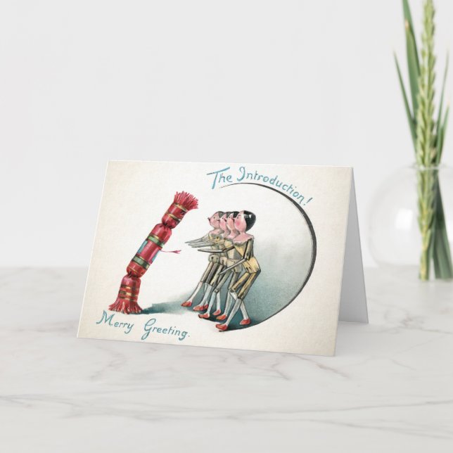 Cartão De Festividades Bonecos de Madeira Ímpar Vitorianos Vintage (Frente)