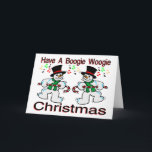 Cartão De Festividades Bonecos de neve do Natal de Woogie da dança<br><div class="desc">O que Natal seria sem os bonecos de neve de dança com os bastões de doces que obtêm para baixo ao woogie da dança! Soa como um excelente,  divertimento,  tempo festivo a mim!</div>