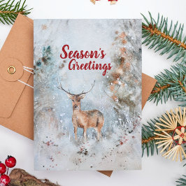 Cartão De Festividades Bonita Aquarela Bebê Reindeer Snowy Floresta de in