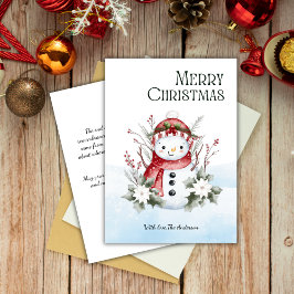 Cartão De Festividades Bonita Aquarela Snowman Floral Natal