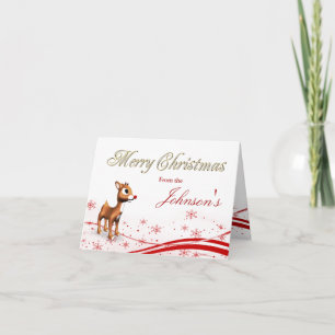 Cartão De Festividades Bonita Cartoon Reindeer e Papai Noel Natal