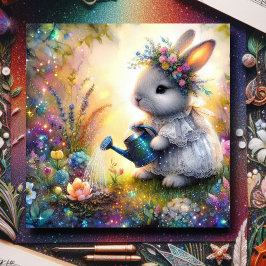 Cartão De Festividades Bonita Fantasia Arte Bunny Primavera Garden Páscoa