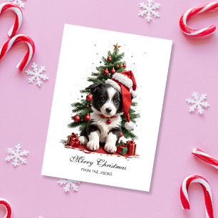 Cartão De Festividades Bonita fronteira Collie Puppy de Natal Personaliza