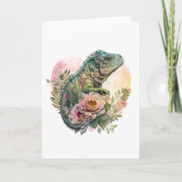 Cartão De Festividades Bonita Iguana no Dia de os namorados das Flores Ro